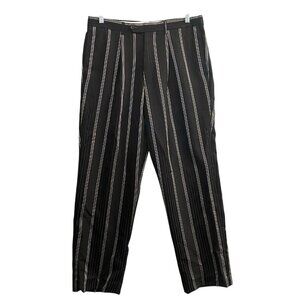 DENZEL Collection Women Pants Size 36 Black Pinstriped Wide Leg Professional